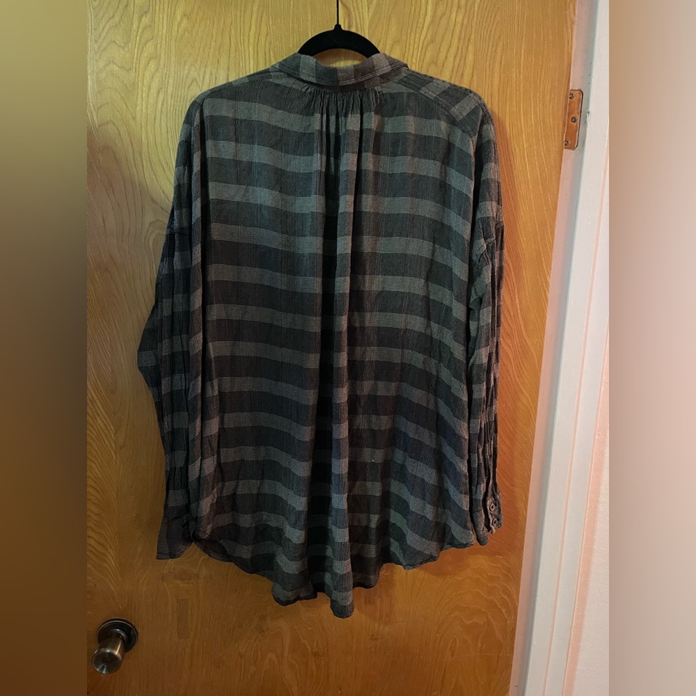 Free People Fawn over you plaid button down peasant shirt M - Picture 10 of 12